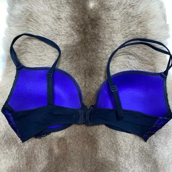 Victoria's Secret Purple & Black Lace Padded Push Up Very Sexy Plunge Bra 34b - Picture 3 of 3